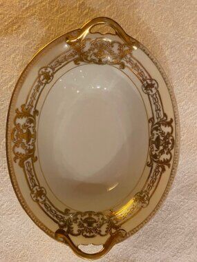 1921 Noritake Handpainted gilded 22k gold serving bowl with handles 37532